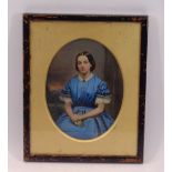 OIL PAINTED PHOTOGRAPHIC NEGATIVE GLASS PLATE - portrait study of a demure young woman in a blue