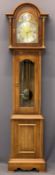 REPRODUCTION YEW WOOD CASED GRANDMOTHER CLOCK - marked 'Tempus Fugit' to the arched dial, triple