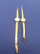 BUCHERER 18CT GOLD CASED LADY'S WRISTWATCHES (2) - one set with baton markers, the other with Arabic