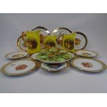 FRUIT DECORATED CABINET WARE, JUGS & WALL PLATES