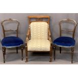 CIRCA 1900 SALON CHAIRS (3) including a quality mahogany example with carved detail to the crest and