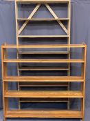 PINE BOOKCASES (2) -195cms H, 92cms W, 20cms D and 127cms H, 131cms W, 26cms D