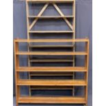 PINE BOOKCASES (2) -195cms H, 92cms W, 20cms D and 127cms H, 131cms W, 26cms D