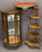 VINTAGE FURNITURE PARCEL, 3 ITEMS - a neat Demi-lune mirrored back China display cabinet, 117cms