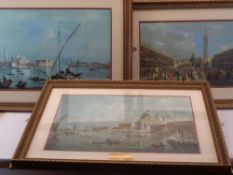 FRANCESCO GUARDI prints (3) - neatly presented Venetian scenes in good gilt frames, 44 x 63cms the