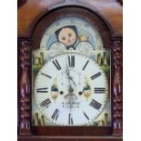 EIGHT DAY LONGCASE CLOCK - Edwards of Holyhead with painted moon over a square dial, mahogany,