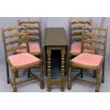 YOUNGER FURNITURE - gate leg dining table and four ladderback chairs, 74cms H, 91cms W, 152cms D