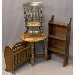 VINTAGE & LATER FURNITURE PARCEL, 4 ITEMS - a child's oak farmhouse armchair, 56.5cms H, 31cms W,