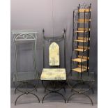 ULTRA MODERN METALWORK FURNITURE, 5 ITEMS - a high back hall chair, 131cms H, 46.5cms W, 46cms