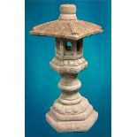 GARDEN STONEWARE - reconstituted ornamental pagoda type ornament, four section, 91cms H