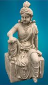 GARDEN STONEWARE - reconstituted statuary depicting an Indian deity seated upon a rectangular block,