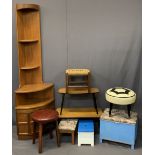 NATHAN & OTHER MID-CENTURY FURNITURE PARCEL - a teak corner stand, 194cms H, 62cms W, five various