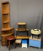 NATHAN & OTHER MID-CENTURY FURNITURE PARCEL - a teak corner stand, 194cms H, 62cms W, five various