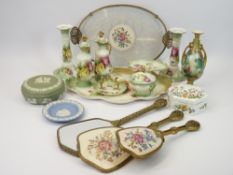 VINTAGE DRESSING TABLE SETS - Wedgwood Jasperware and Aynsley trinket boxes, Austrian vase ETC