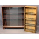 BOOKCASES (2) - with sliding glass doors, 90cms H, 95cms W, 30cms D and 93.5cms H, 42cms W, 17cms D