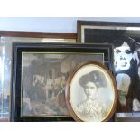ANTIQUE COACHING TYPE PRINTS, 38 x 50cms, a pop art style mirror, old portrait print and a vintage