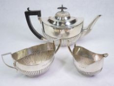 GEORGE V SILVER THREE PIECE TEA SERVICE - Birmingham 1909 and 1910, Maker Samuel F Evans & Co