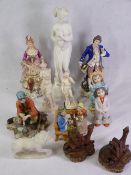 CHINA & POTTERY FIGURINES, A MIXED ASSORTMENT, ETC