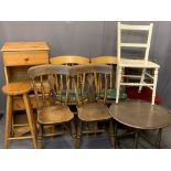 MIXED VINTAGE & LATER CHAIRS (6) and a tall modern pine stool, two modern pine bedside cabinets