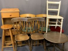 MIXED VINTAGE & LATER CHAIRS (6) and a tall modern pine stool, two modern pine bedside cabinets