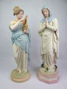 ROBINSON & LEADBEATER PAINTED PARIAN FIGURINES (2) - one depicting a Grecian style woman in