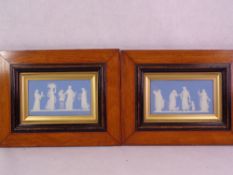 WEDGWOOD JASPERWARE PLAQUES - a pair within frames depicting historical scenes