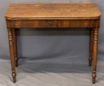 REGENCY MAHOGANY FOLDOVER TEA TABLE - with ebony stringing to the frieze, on turned tapering