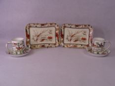 CROWN STAFFORDSHIRE HUNTING SCENE - a pair of mug and saucers and a pair of Doulton rectangular