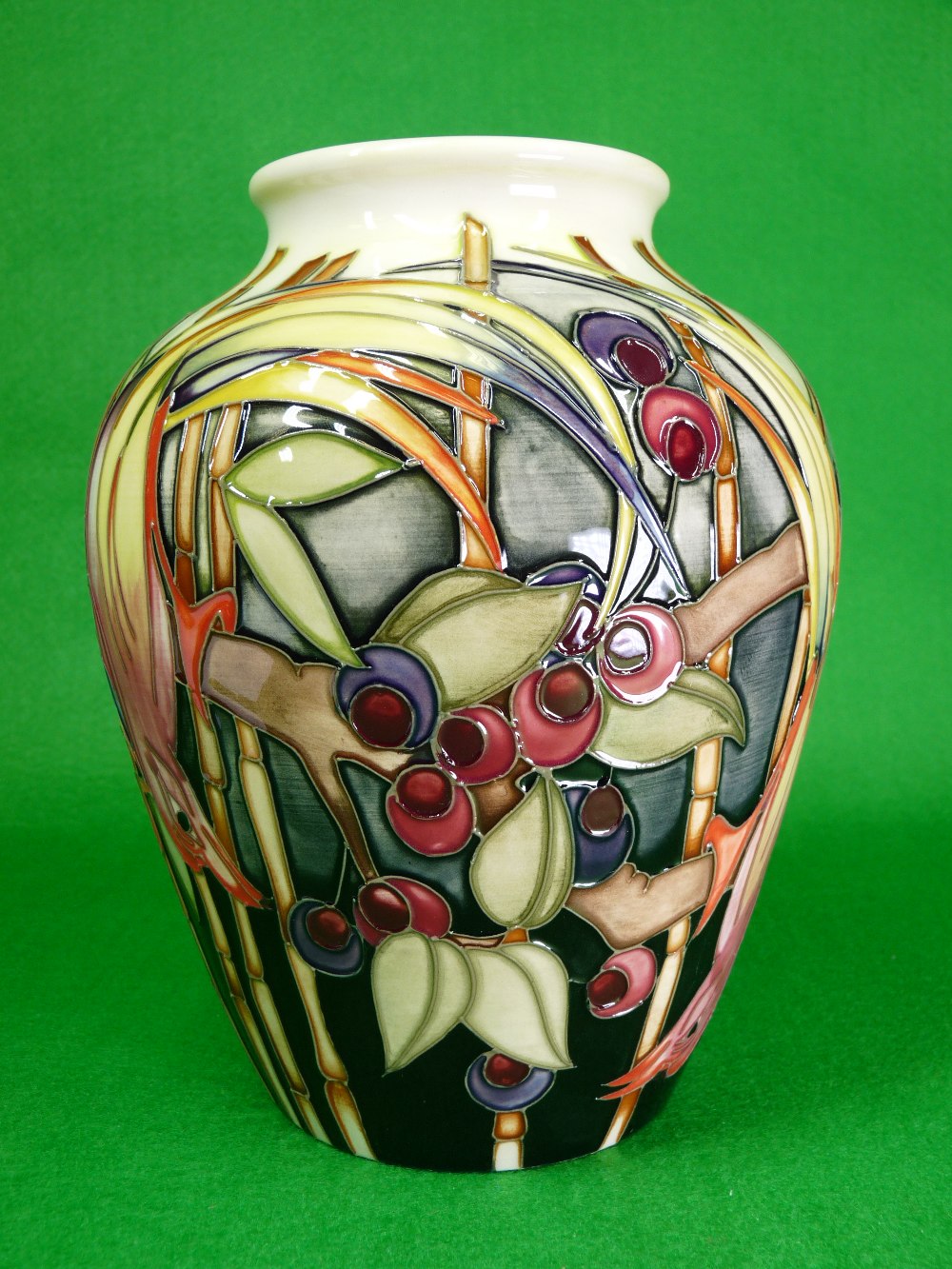 MOORCROFT 'Fruit Thief' vase by Emma Bossons - Limited Edition for Liberty, silver line strike - Image 2 of 4