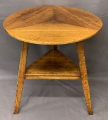 CRICKET TABLE - antique oak triple drop leaf with a base shelf, 71cms H, 73cms diameter