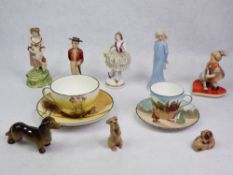 CABINET CUPS & SAUCERS & A QUANTITY OF FIGURAL ORNAMENTS - Royal Doulton coaching scenes series