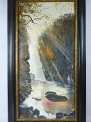 D ROYLE oil on board - river and woodland scene, 43 x 74cms, another similar oil, a modern