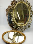 TWO FANCY GILT FRAMED WALL MIRRORS & ONE OTHER - 90 x 57cms the largest