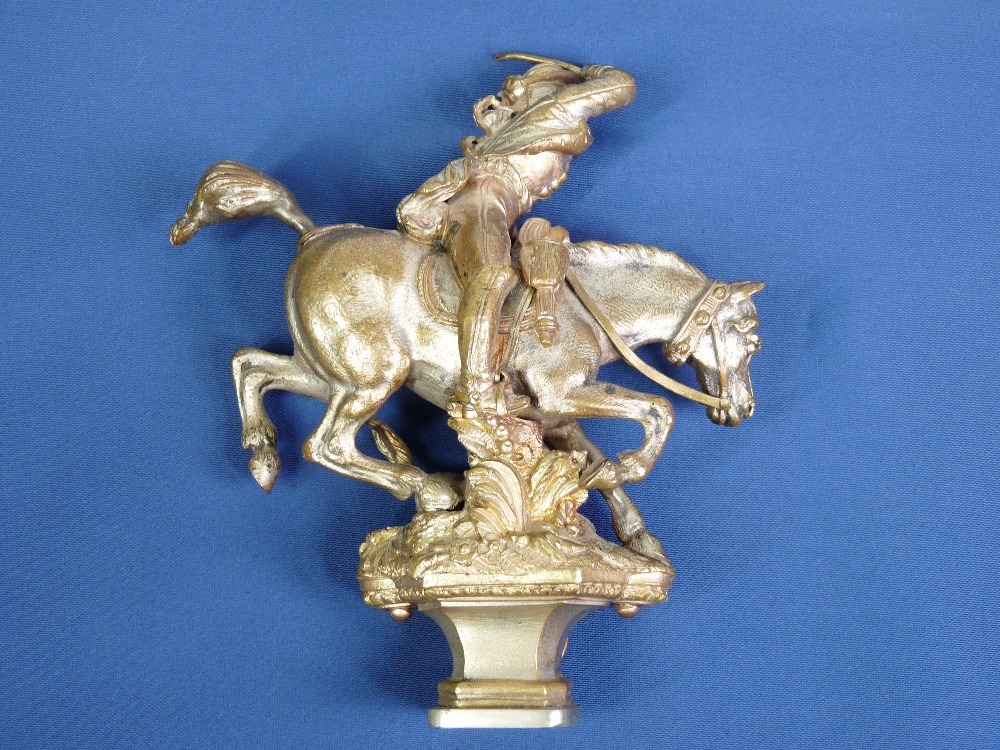 A GILT BRONZE 'BARON HILL' BEAUMARIS SEAL in the form of a horse and rider leading her dog, 10. - Image 2 of 4