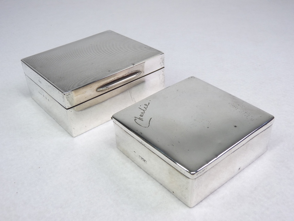 CIGARETTE BOXES (2) - plain square box inscribed 'Charlie', London 1905 and a further square box