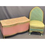 LLOYD LOOM STYLE BEDROOM FURNITURE ITEMS (2) - open chair with upholstered seat in green and gilt