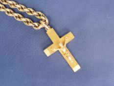 A 9CT GOLD TWIST NECK CHAIN - with Crucifix, 16grms