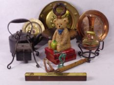 METAL & TREEN WARE - an assortment including vintage brass and wooden spirit level