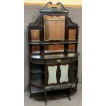 VICTORIAN MIRROR BACKED SIDE CABINET - ebonised on cabriole supports, the mirrors bevel glass, 2.
