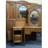 FRENCH ANTIQUE STYLE BEDROOM SUITE - triple wardrobe with central mirrored door, 206cms H, 66cms