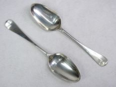 GEORGIAN SILVER SERVING SPOONS, A PAIR - 4.7ozs, marks indistinct, Maker R S