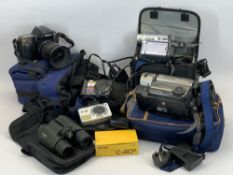 NIKON F70, SONY CYBERSHOT SLR & DIGITAL CAMERAS, associated equipment and two Sony camcorders, ETC