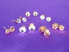 9CT GOLD EARRINGS, 7 PAIRS - 8grms