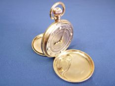 A 9CT GOLD ENCASED DENNISON 'REGULAR' HUNTER POCKET WATCH - with braille dial, 92grms gross