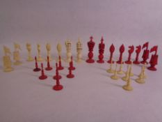 CHESS PIECES - 19th century, carved and stained, King 10cms H