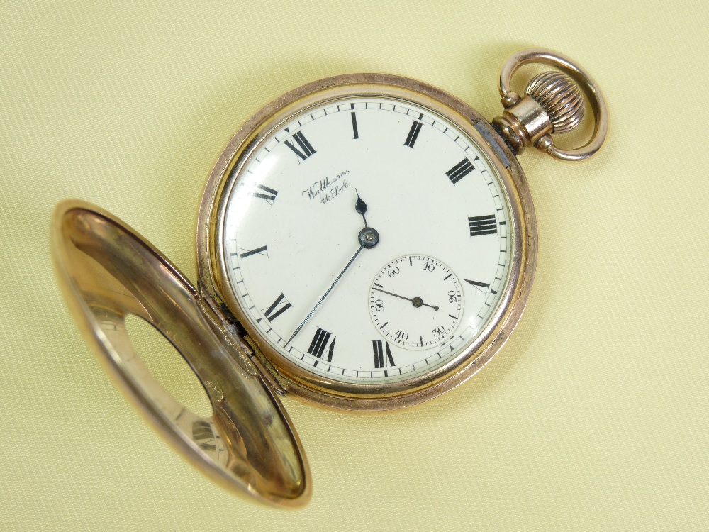 VINTAGE POCKET WATCHES (2) to include a Waltham gold plated Half Hunter and a Chester silver cased - Image 2 of 6