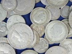 A PARCEL OF MIXED MAINLY PRE-1950 BRITISH SILVER COINAGE - six pence pieces, shillings, florins