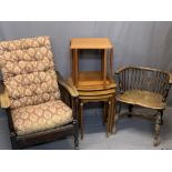 ANTIQUE & VINTAGE HOUSEHOLD FURNITURE GROUP - a crinoline stretchered Windsor armchair, comb back