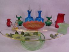 GLASSWARE - Mary Gregory style decanters, Cranberry, ETC