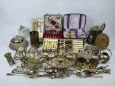 CASED & LOOSE CUTLERY, EPNS & BRASSWARE - a mixed quantity (in 2 boxes)